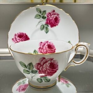 Crown Staffordshire Pink Flower Fine Bone China England Teacup and Saucer
